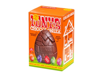 Tony's Chocolonely Maitosuklaa Karamellin ja Merisuolan kera Pääsiäismuna