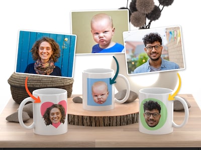 Personalisierte Tasse mit Foto & Hintergrundform