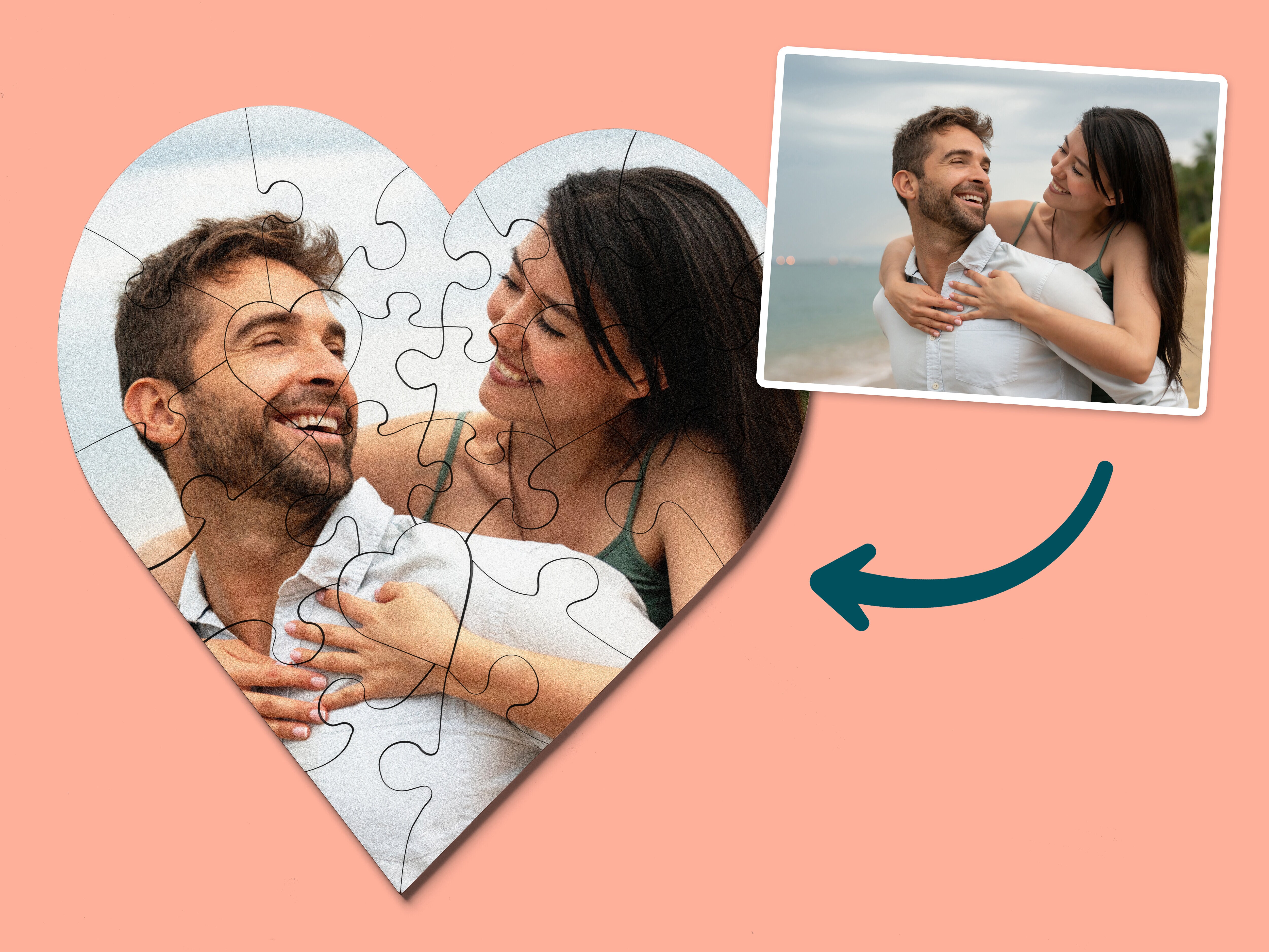 Personlig fotopuslespill i tre - Hjerte