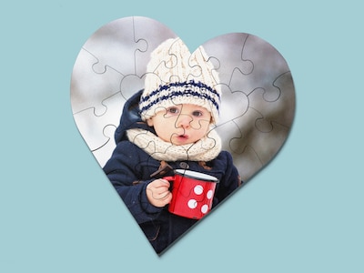 Personligt Fotopussel i Trä - Hjärta