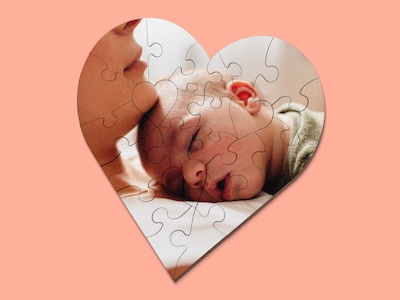 Personligt Fotopussel i Trä - Hjärta