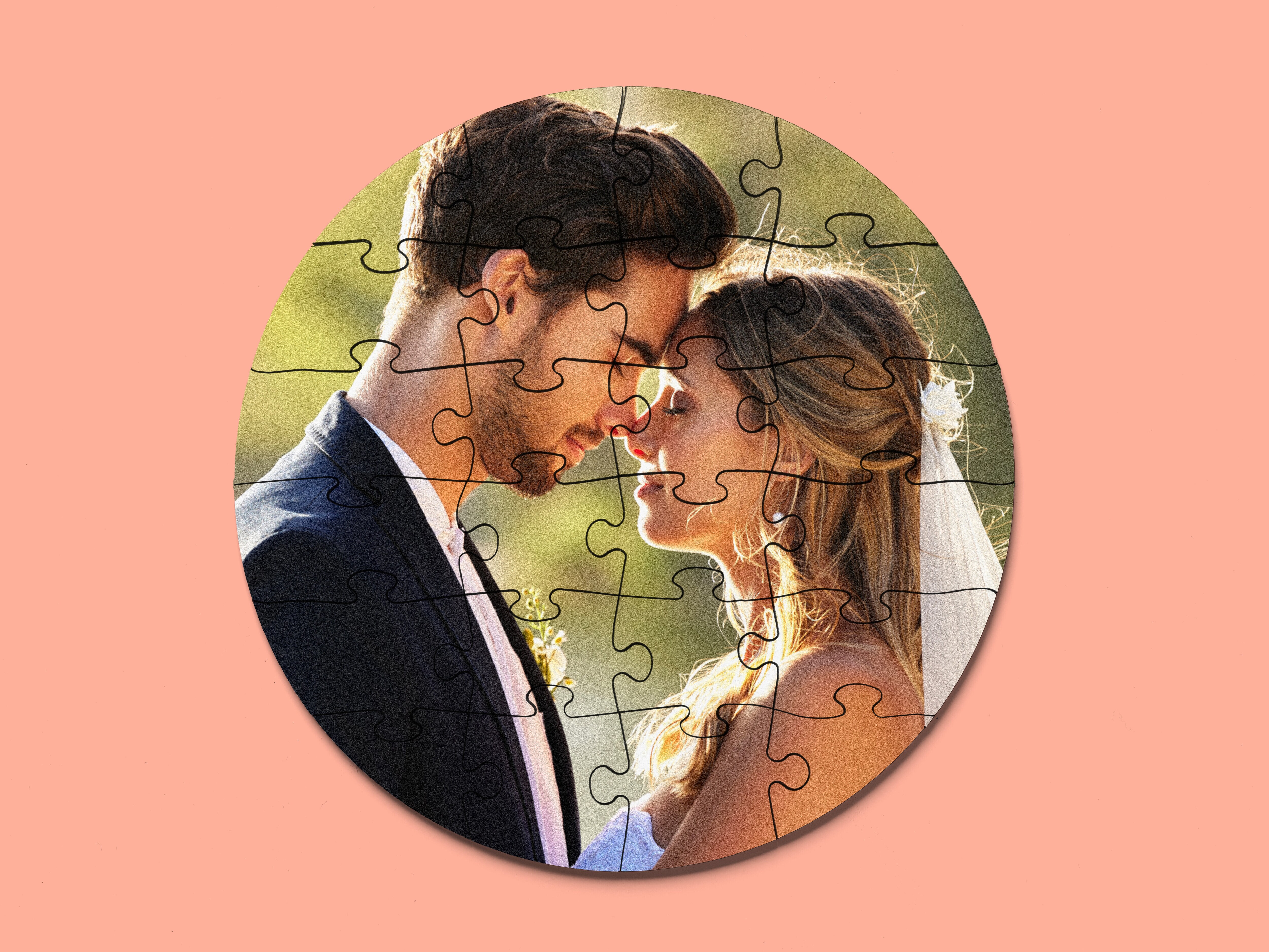 Personlig fotopuslespill i tre - Rund form