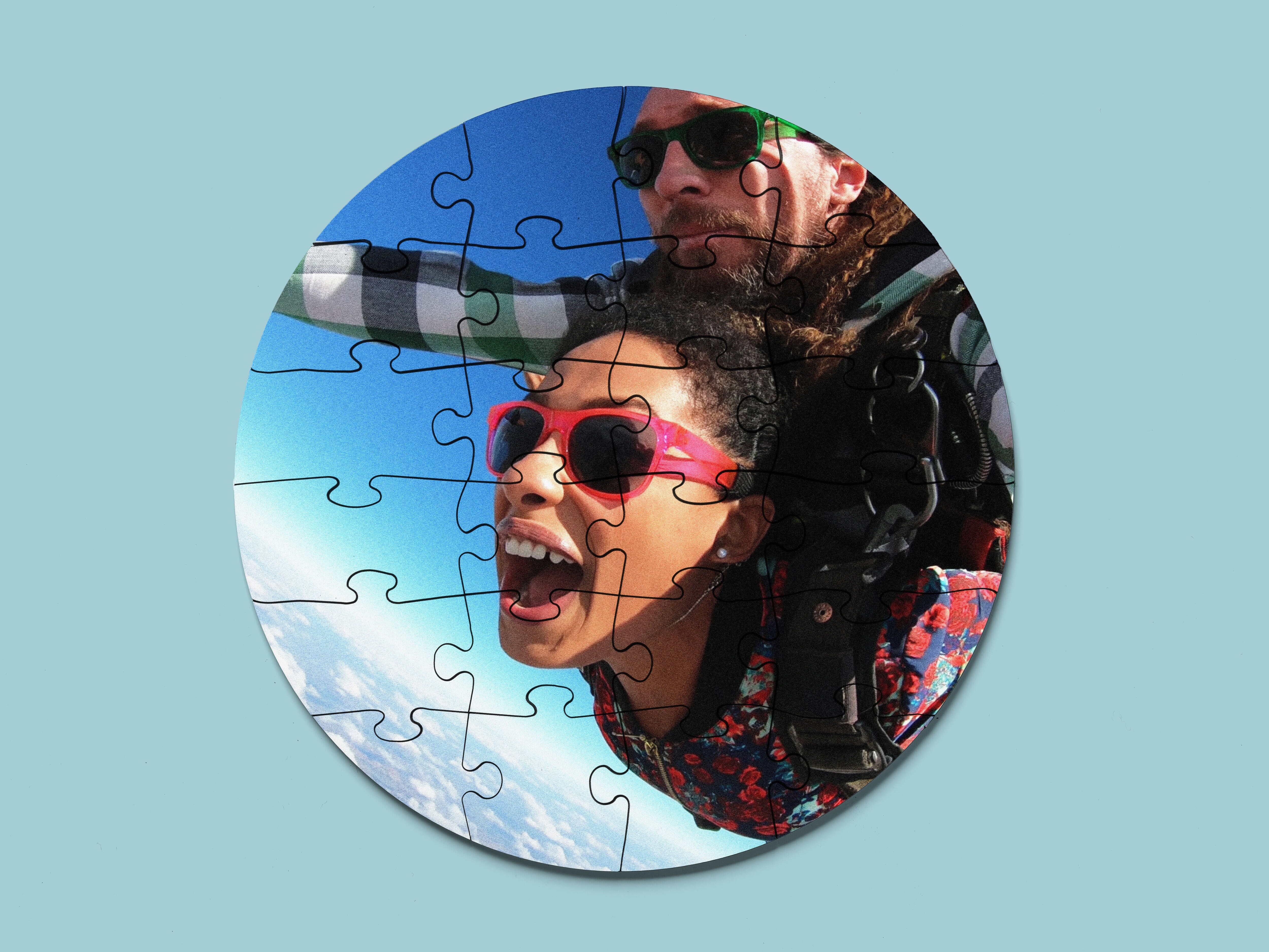 Personlig fotopuslespill i tre - Rund form