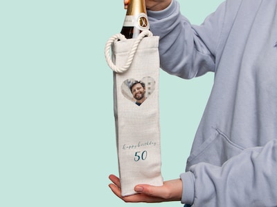 Personlig Vinpåse med Fotohjärta & Text