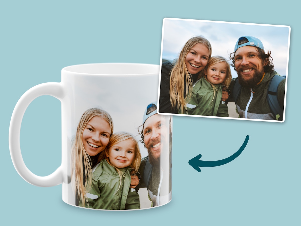 Personlig fotomugg med bild på en familj