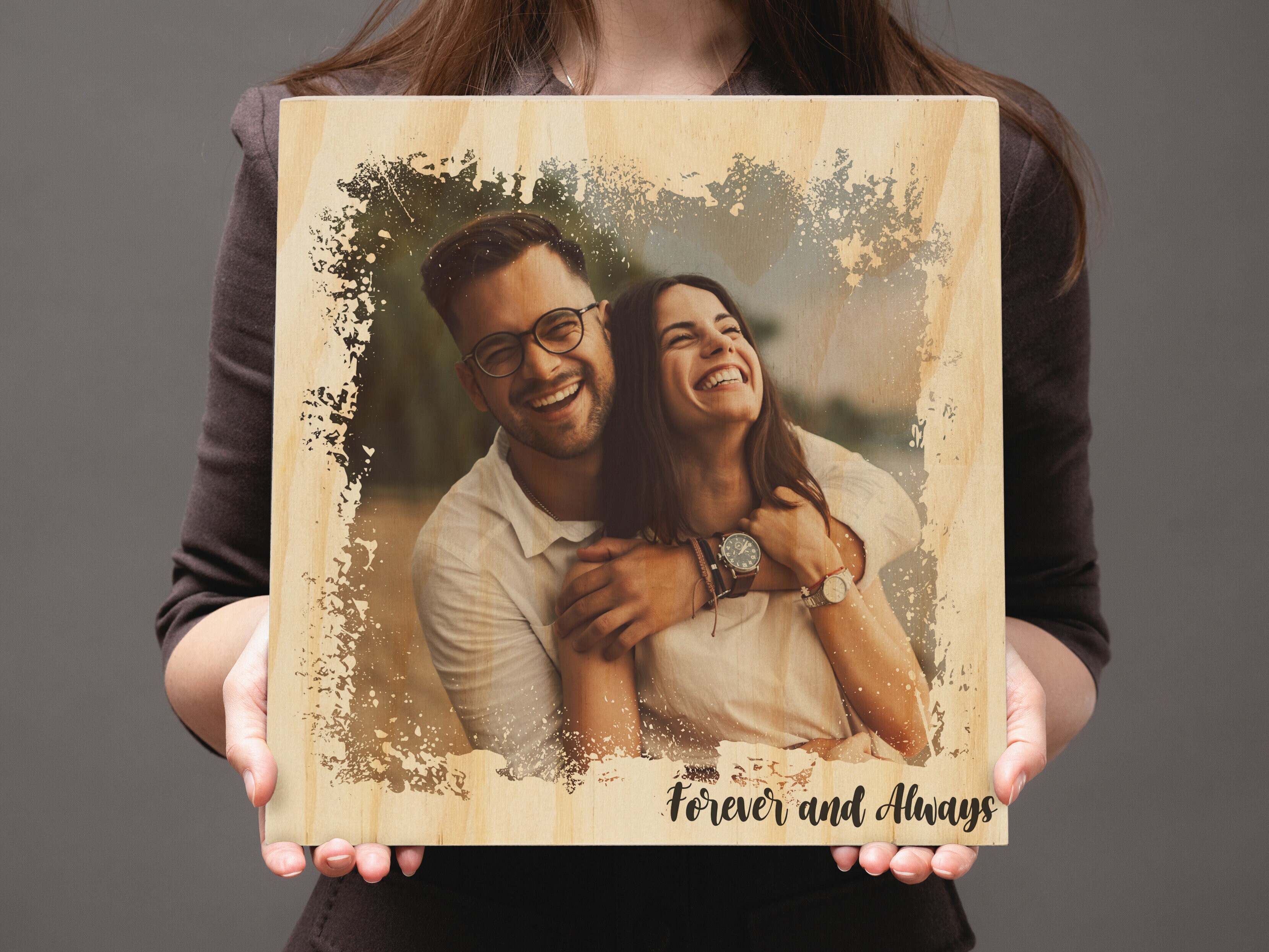 Personligt Fotoblock i Trä med Text