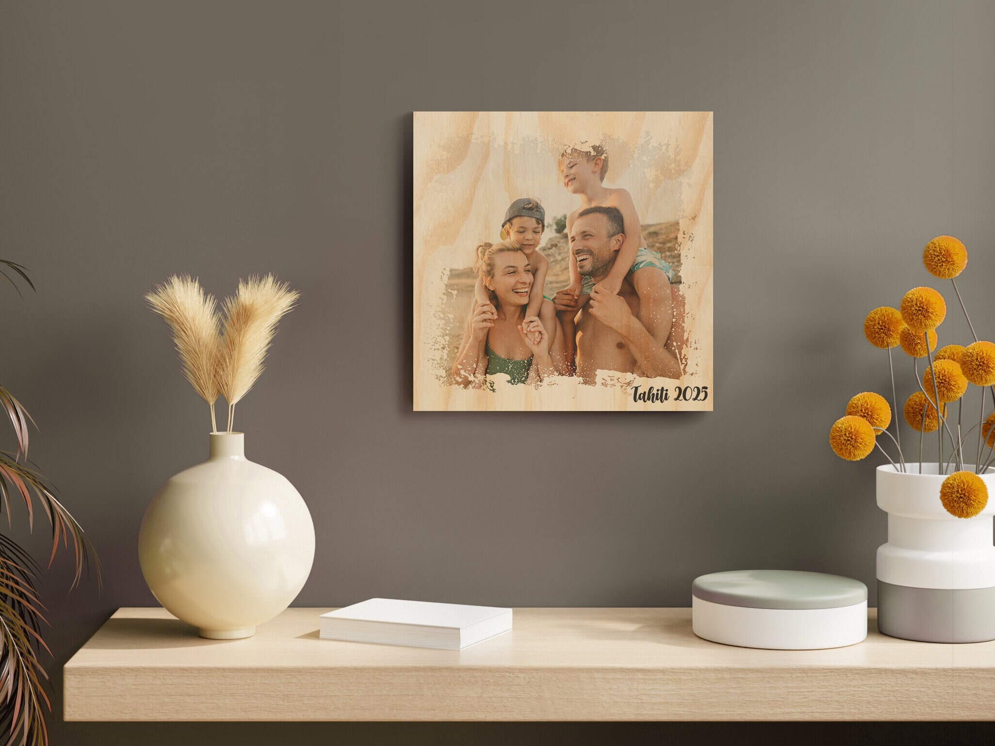 Personligt Fotoblock i Trä med Text