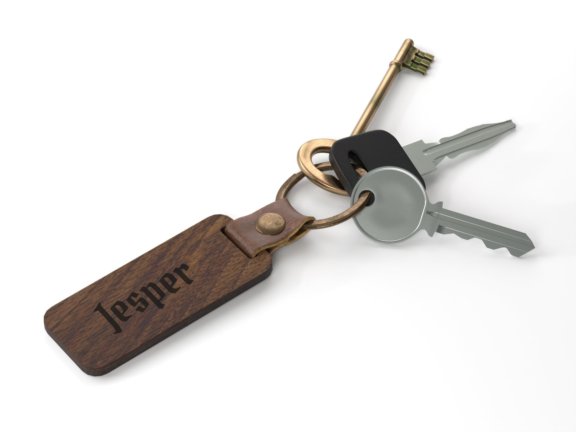 Nøglering i Træ med Gravering - Egen Tekst