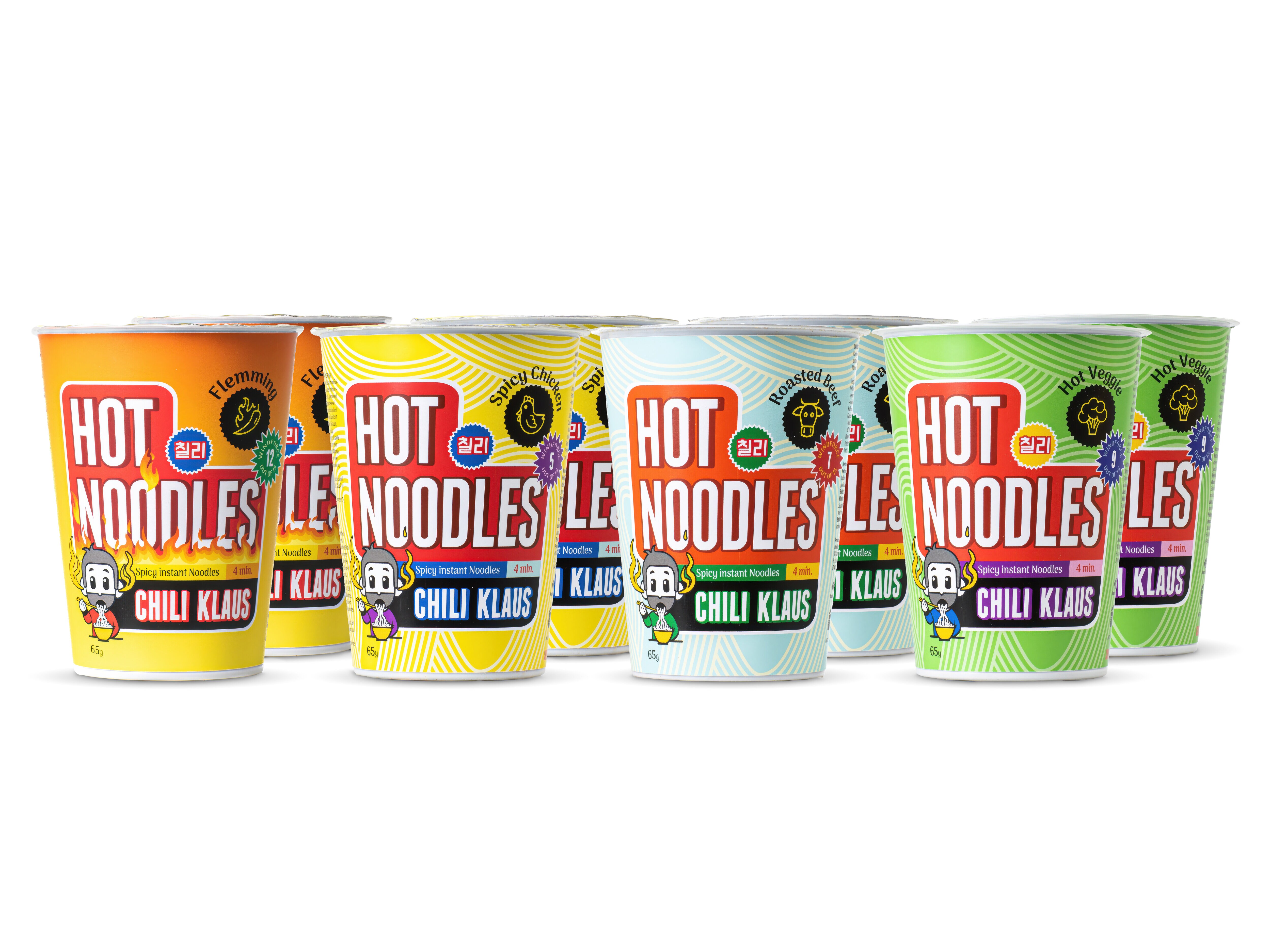 Chili klaus hot noodles 8-pakning