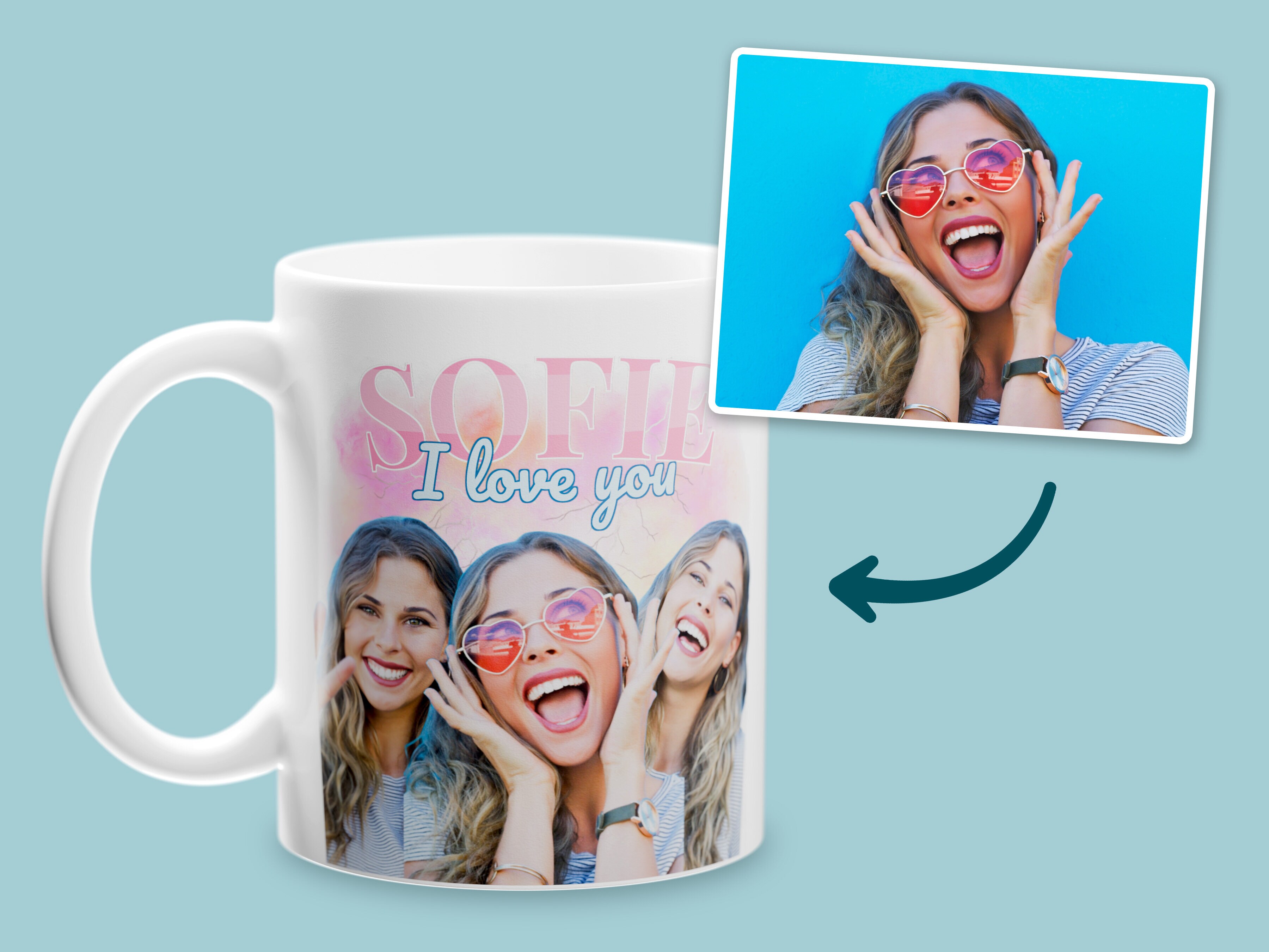 Tasse mit Fotocollage – 90s-Design