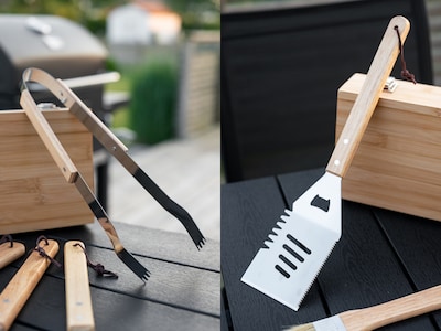 Grillverktyg i Trälåda med Gravyr - 5 Delar