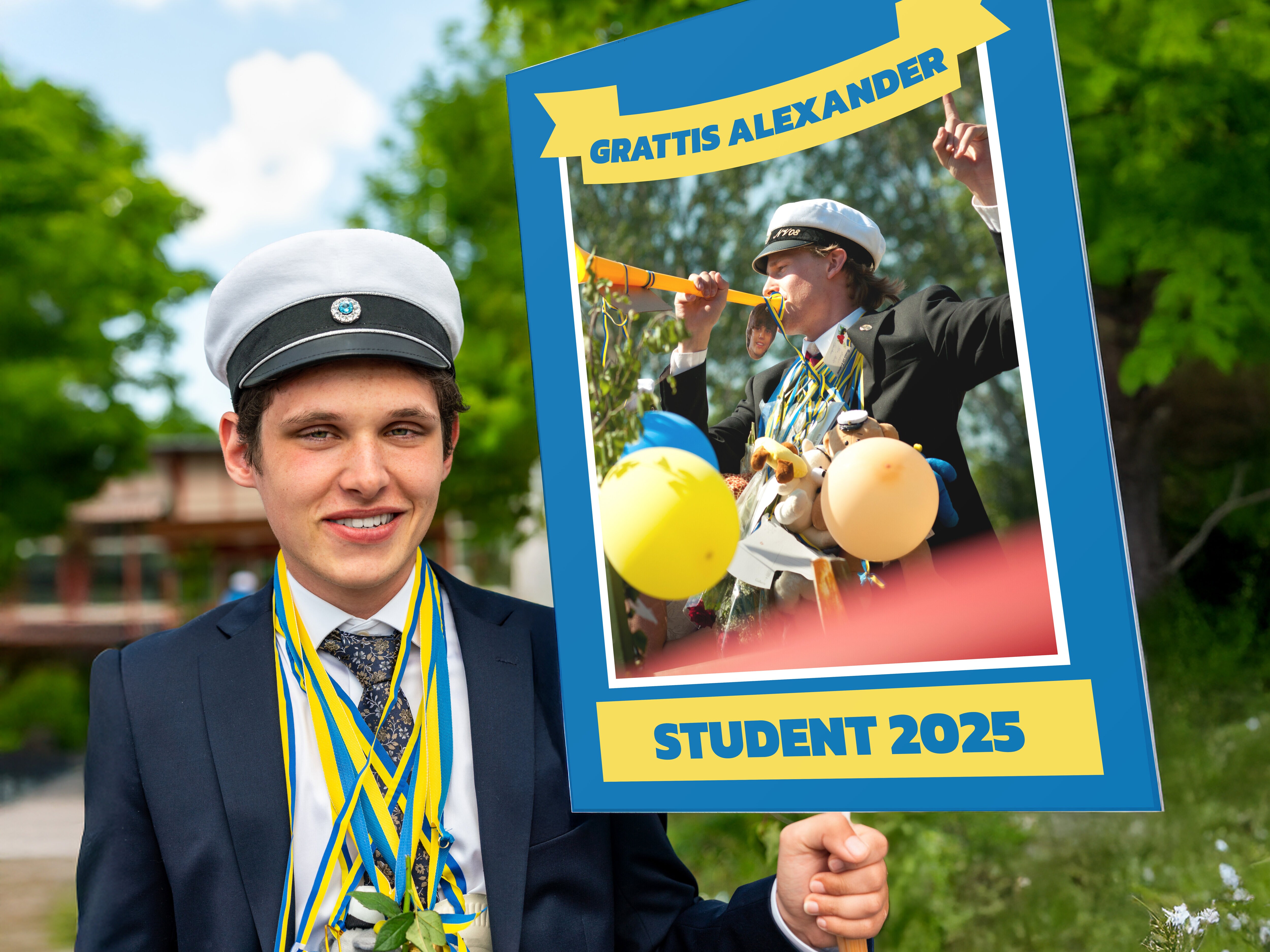 Studentskylt med Eget Foto & Text