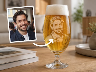 Personlig ølglass med gravering - eget foto