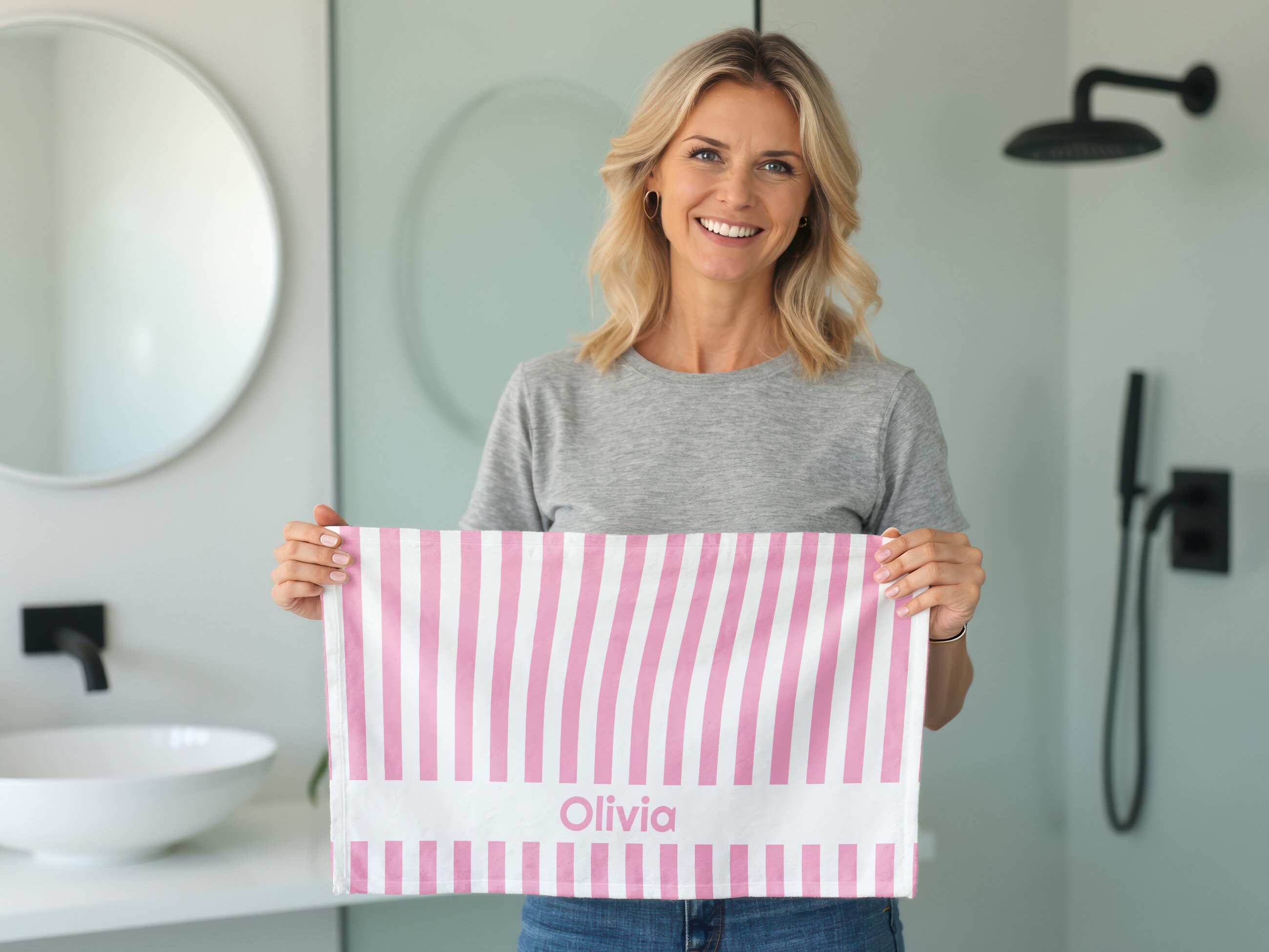 Handduk med Egen Text - Randig Design