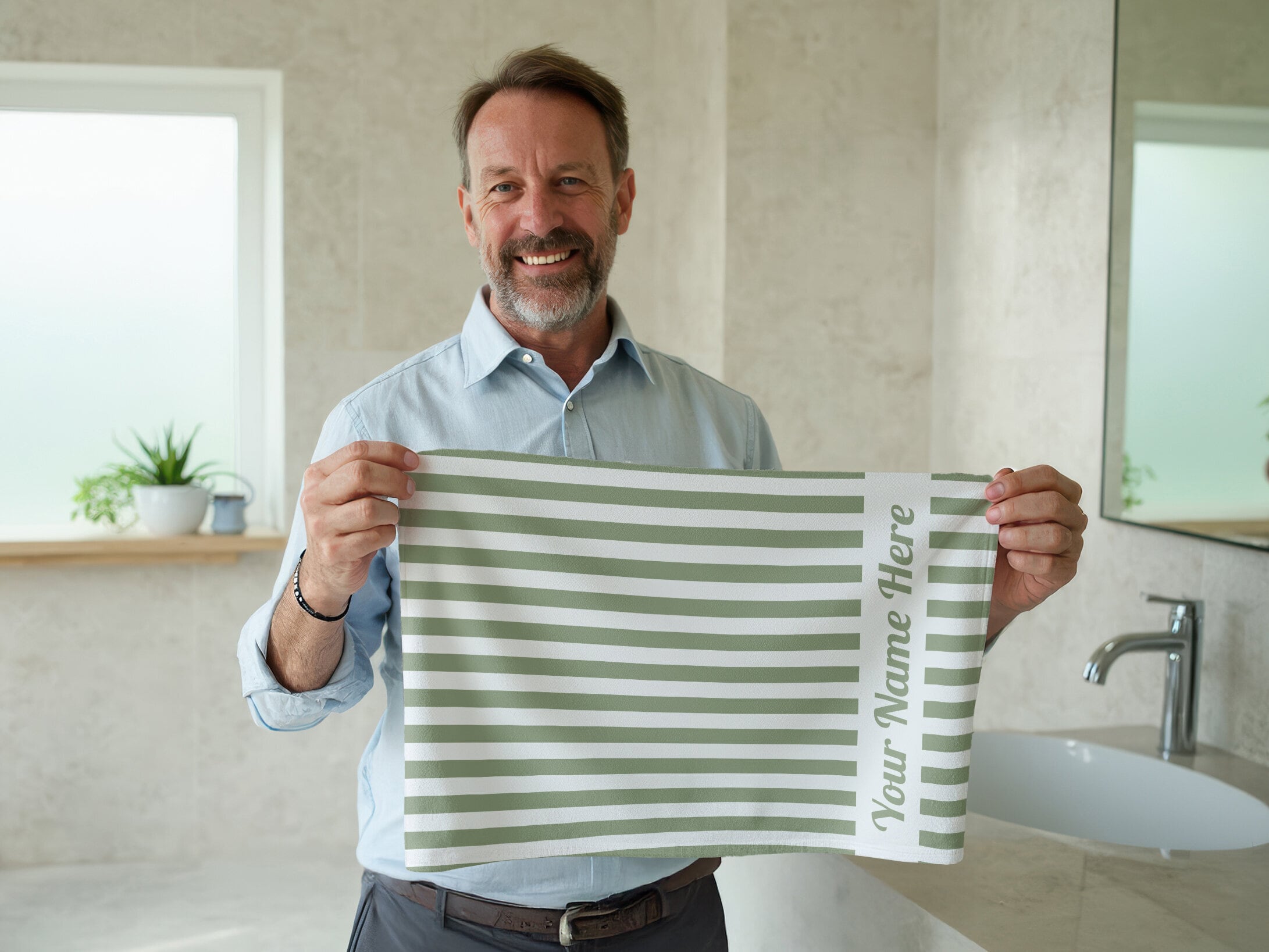 Håndklæde med Egen Tekst - Stribet