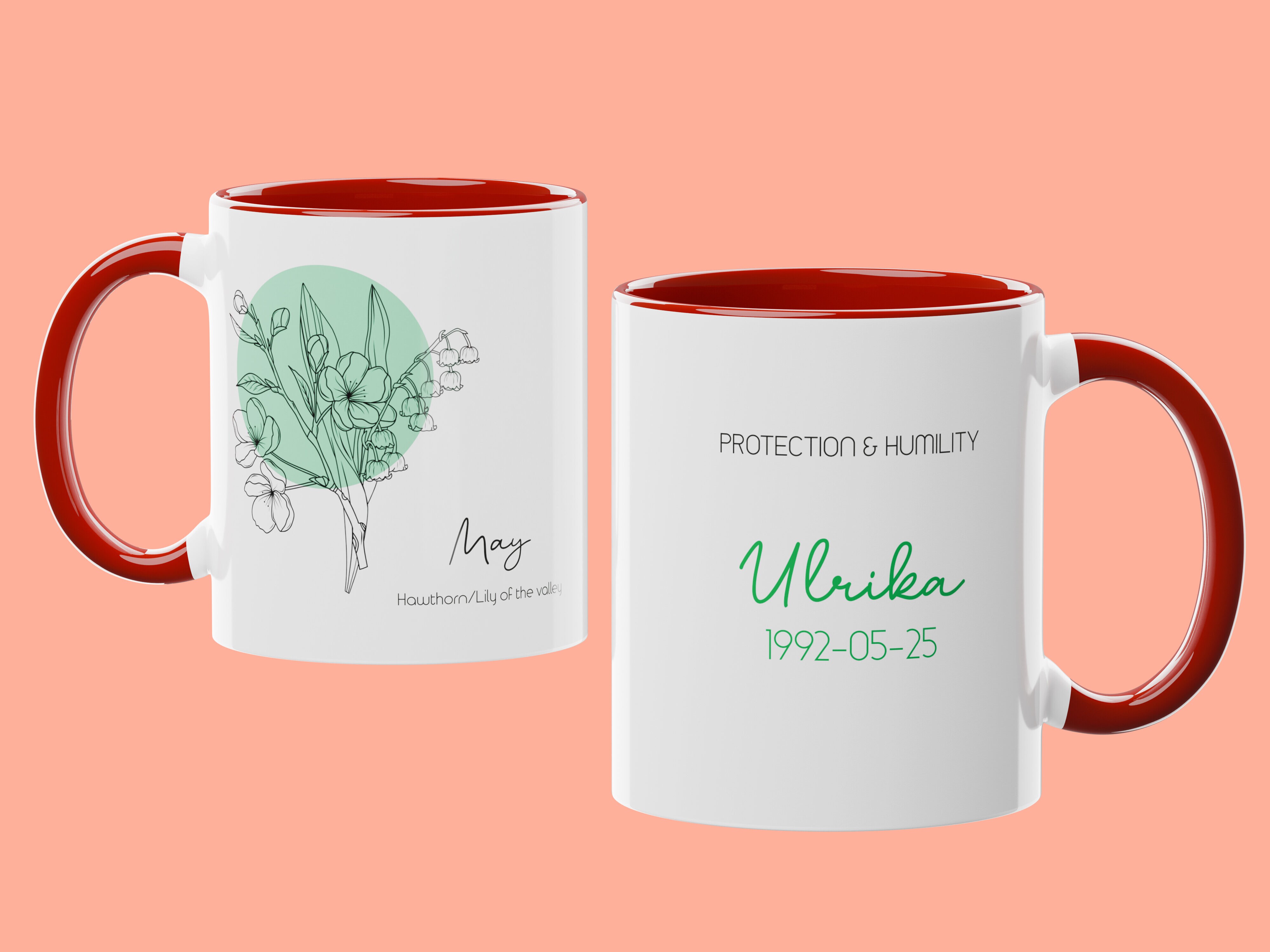 Mugg med Månadsblomma & Egen Text