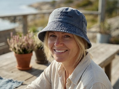 Bucket hat med broderi - egen tekst