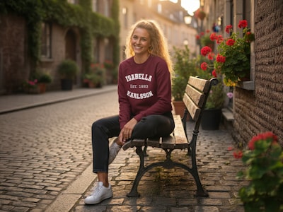 Sweatshirt med egen tekst i collegestil