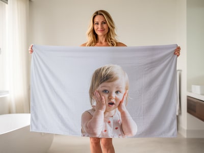 Stort badehåndkle med eget foto