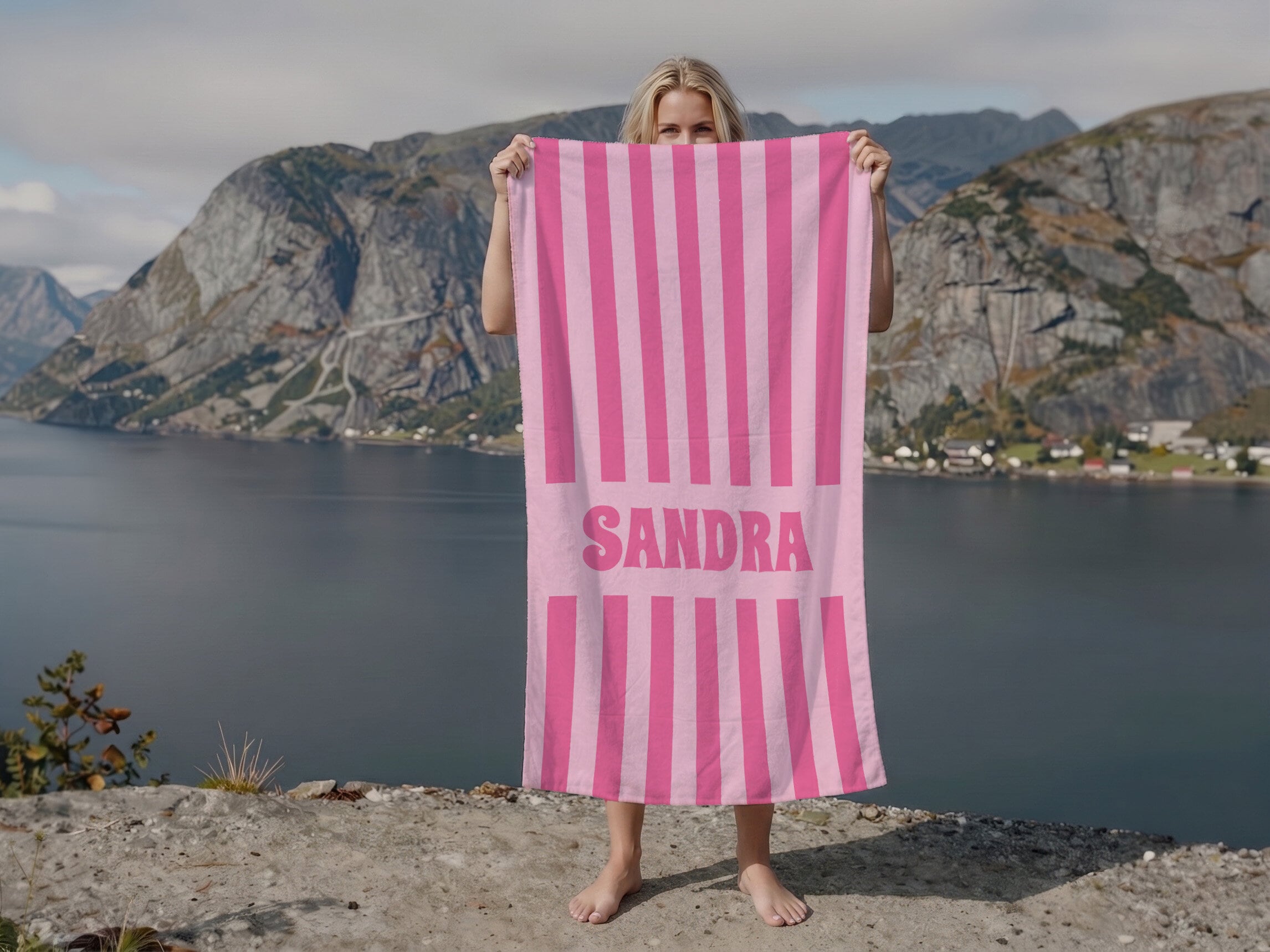 Badlakan med Egen Text - Randig Design