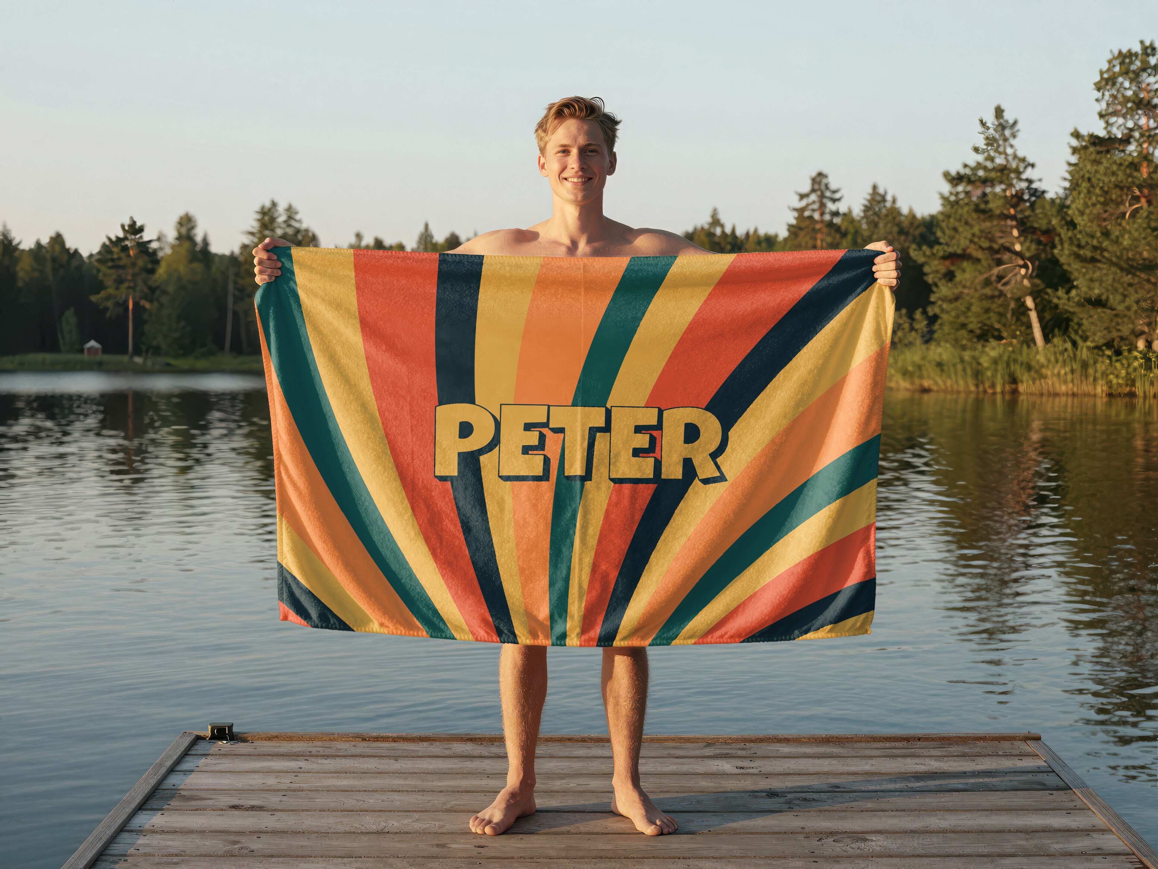 Badetuch mit eigenem Text – Retrodesign