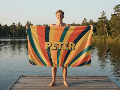 Badetuch mit eigenem Text – Retrodesign