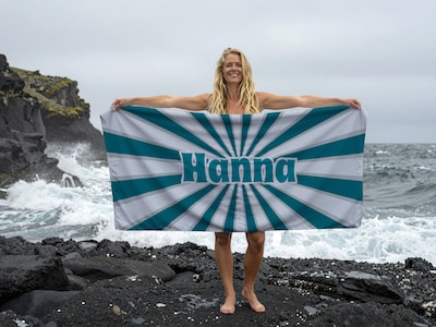 Badetuch mit eigenem Text – Retrodesign