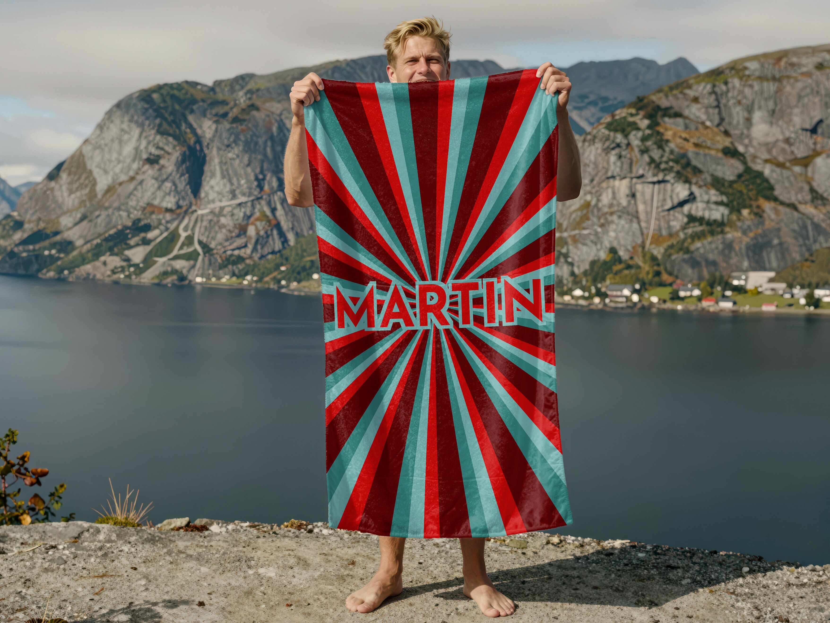 Badetuch mit eigenem Text – Retrodesign