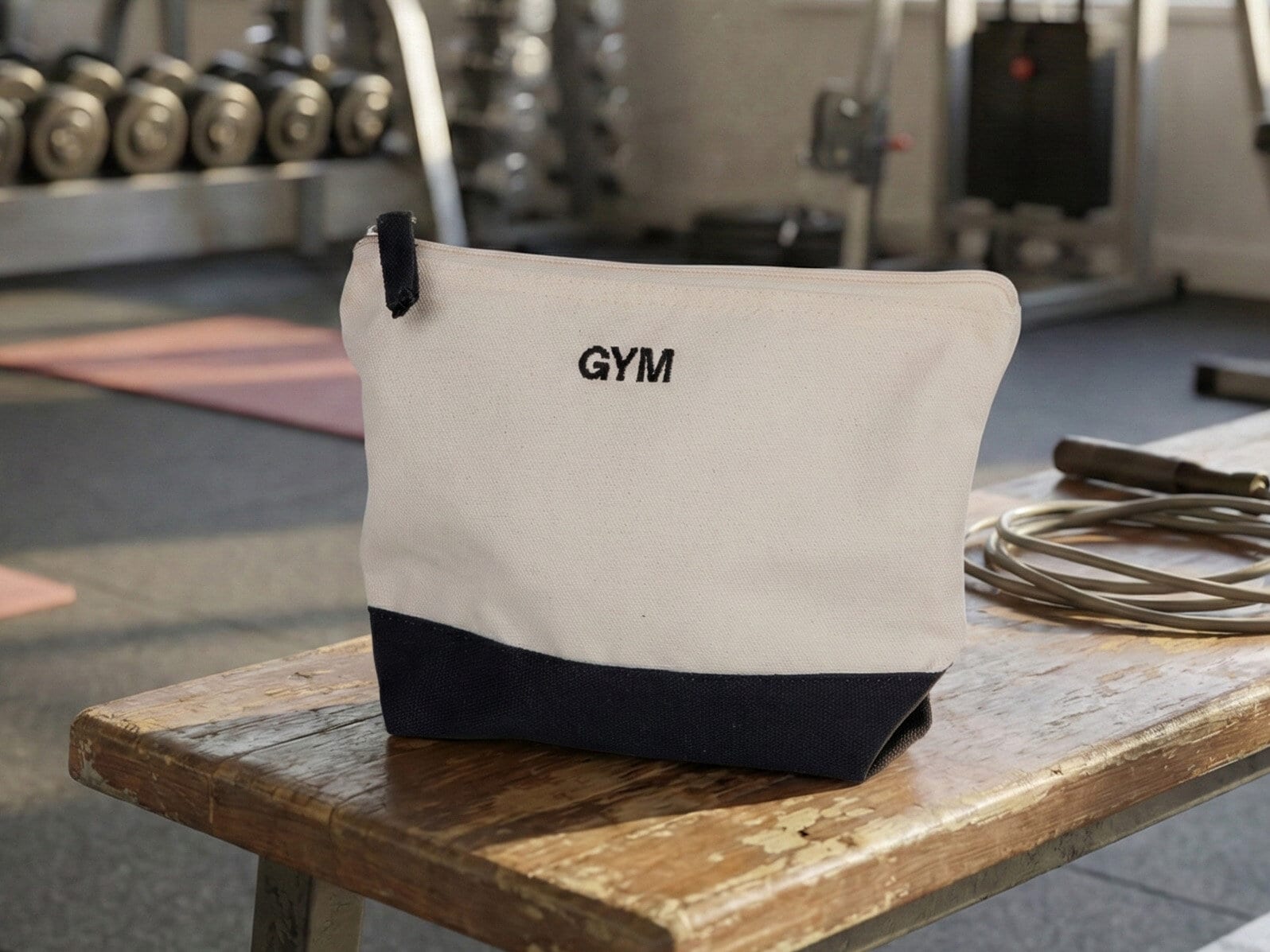 Toilettaske i Bomuld med Broderi - Egen Tekst