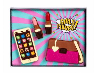 Chokoladeæske håndtaske, makeup & smartphone