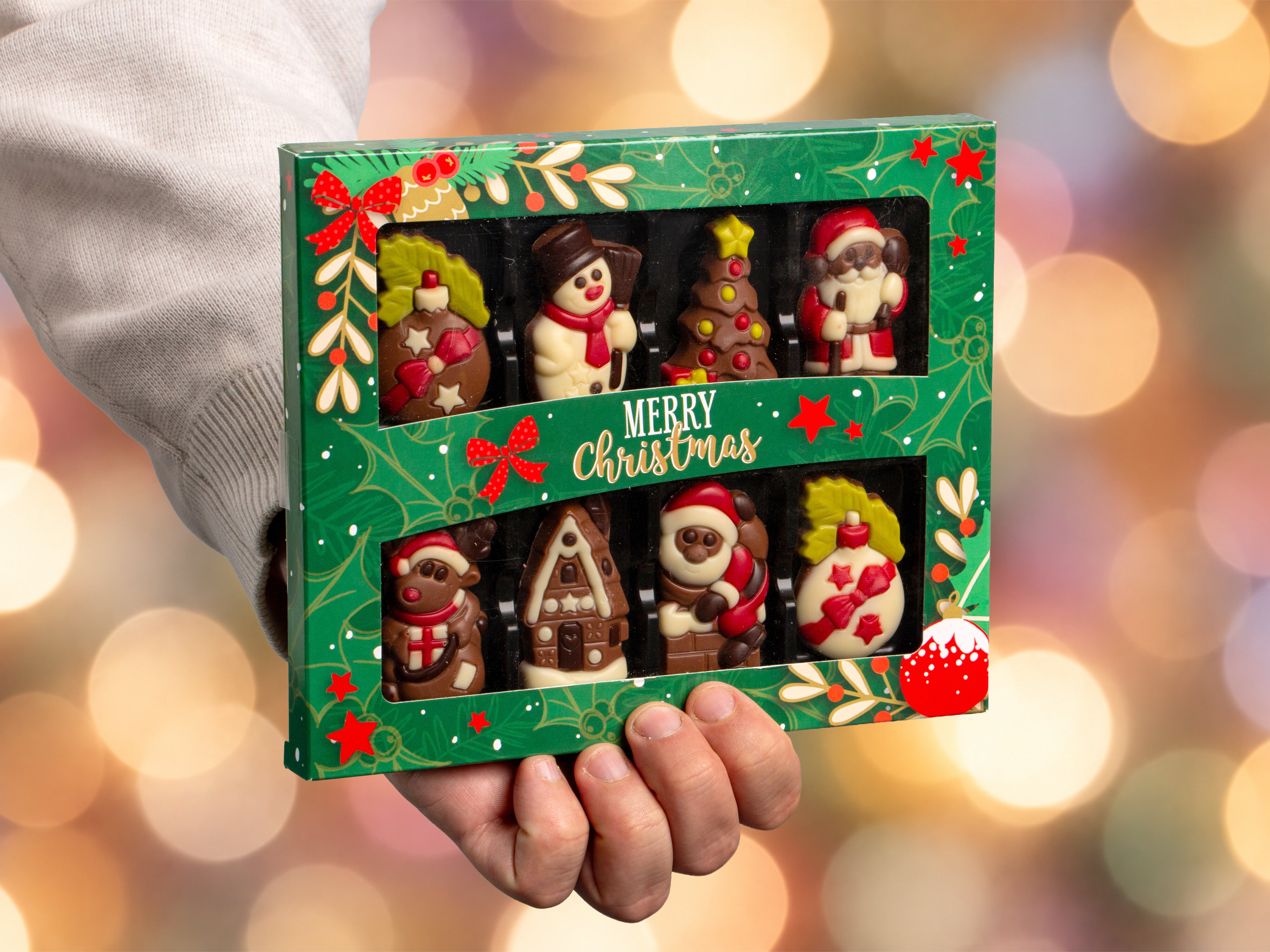 Schokoladenbox mit Weihnachtsfiguren