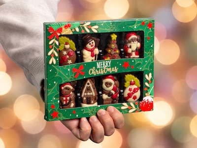 Schokoladenbox mit Weihnachtsfiguren