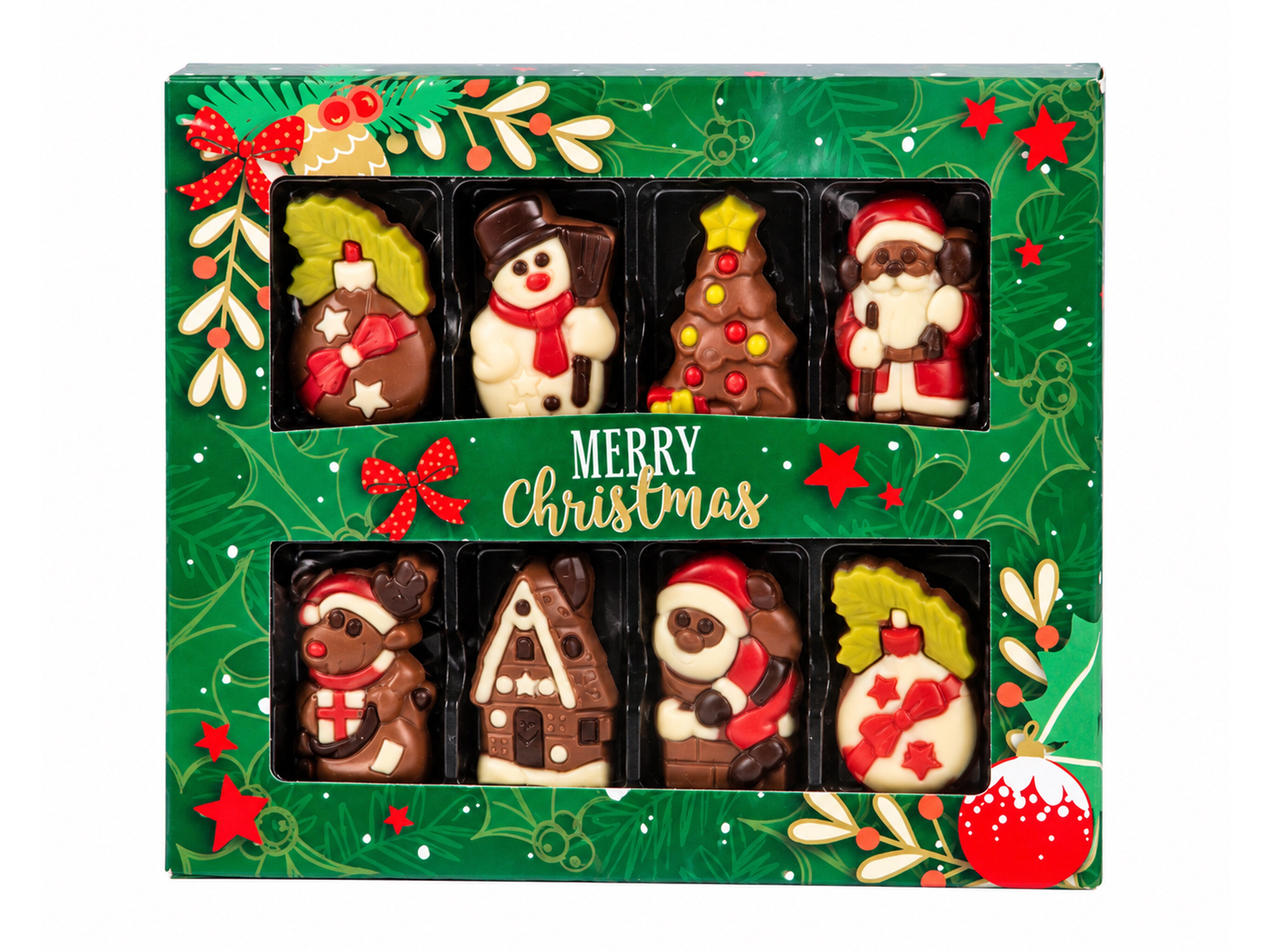 Schokoladenbox mit Weihnachtsfiguren
