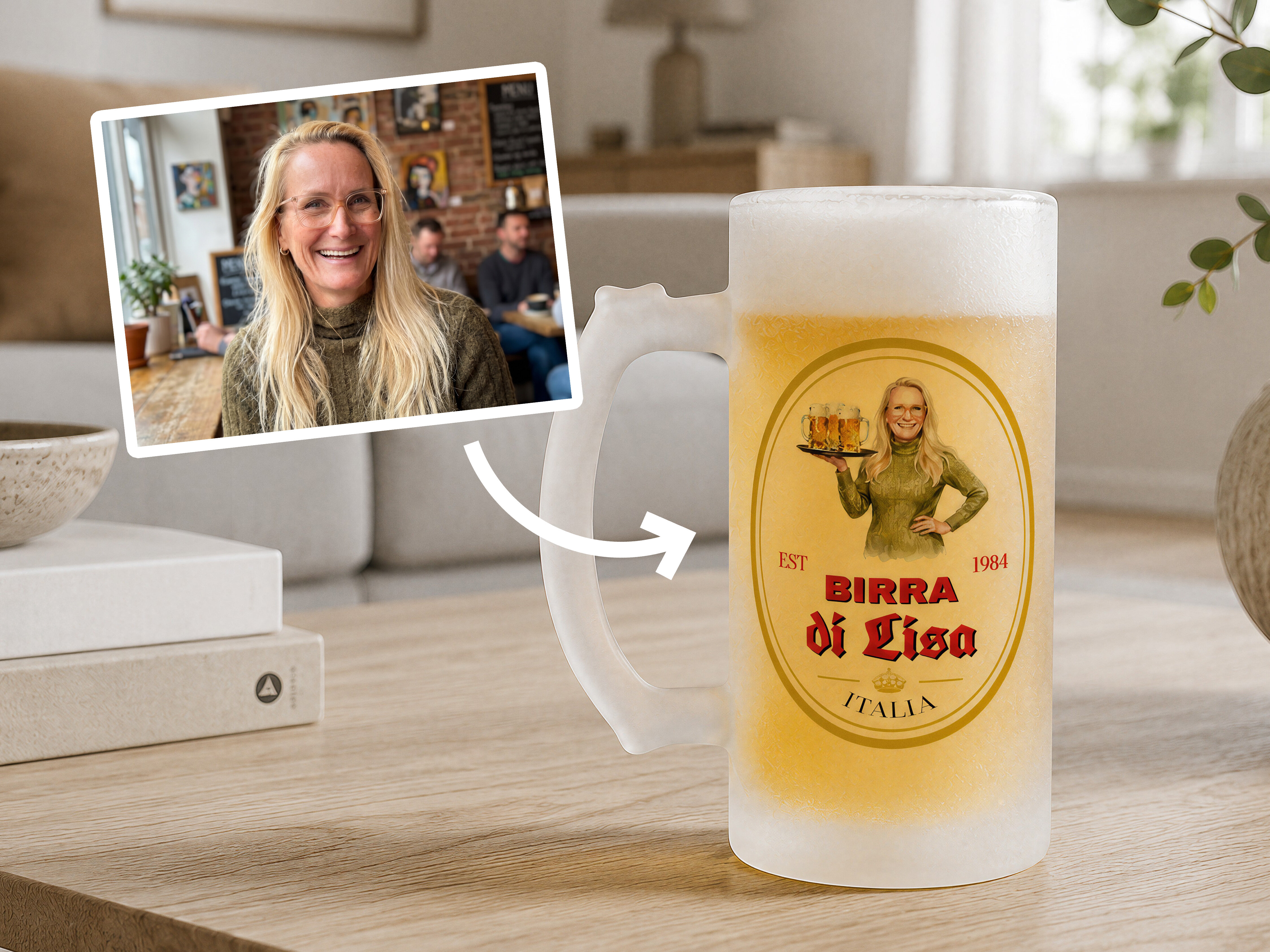 Frostet ølglas med eget foto - Øldesign