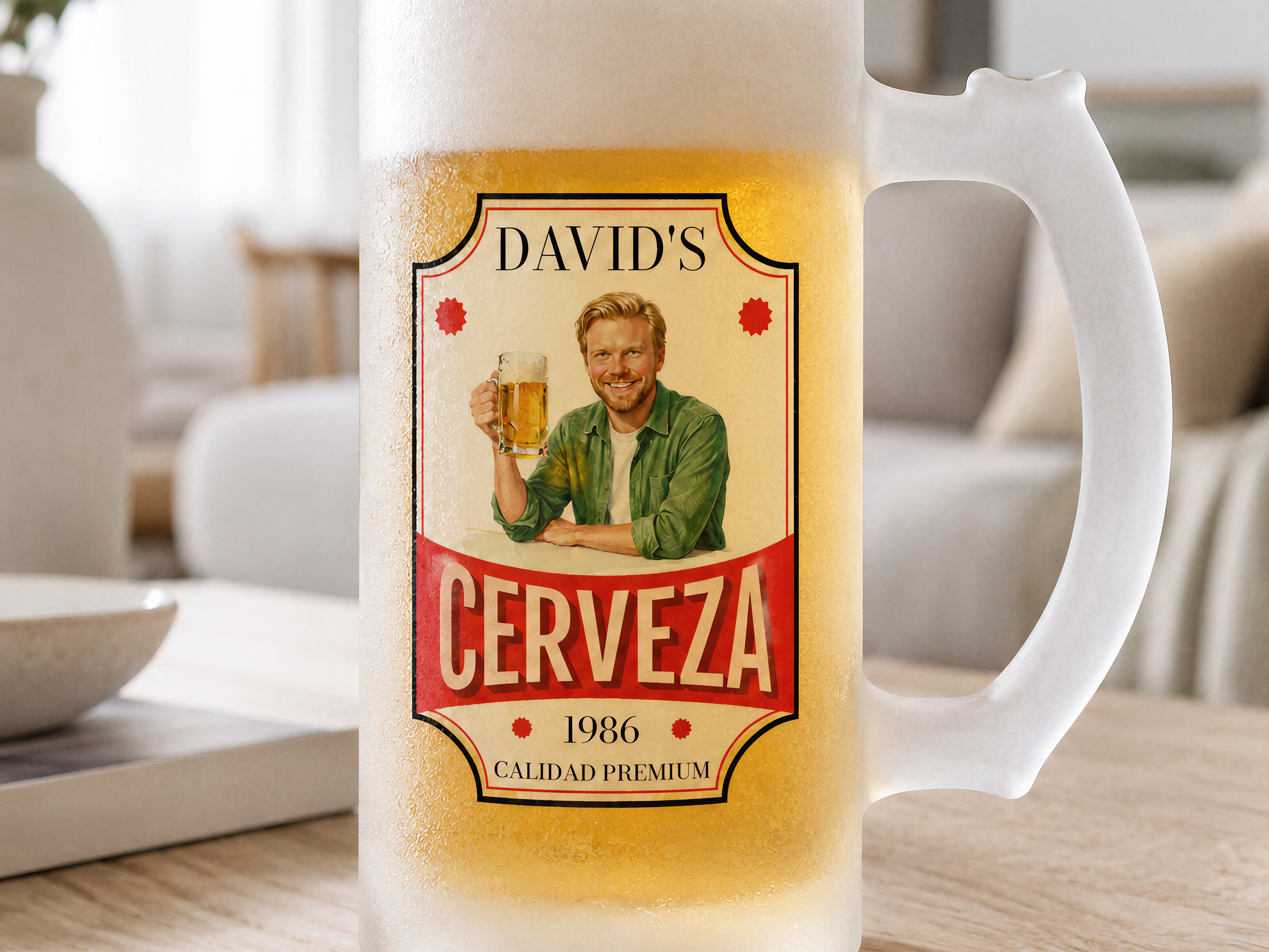 Frostet ølglas med eget foto - Øldesign