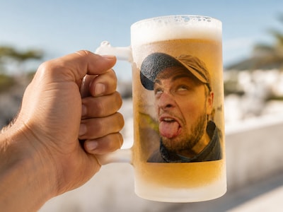 Frostet ølglas med eget foto