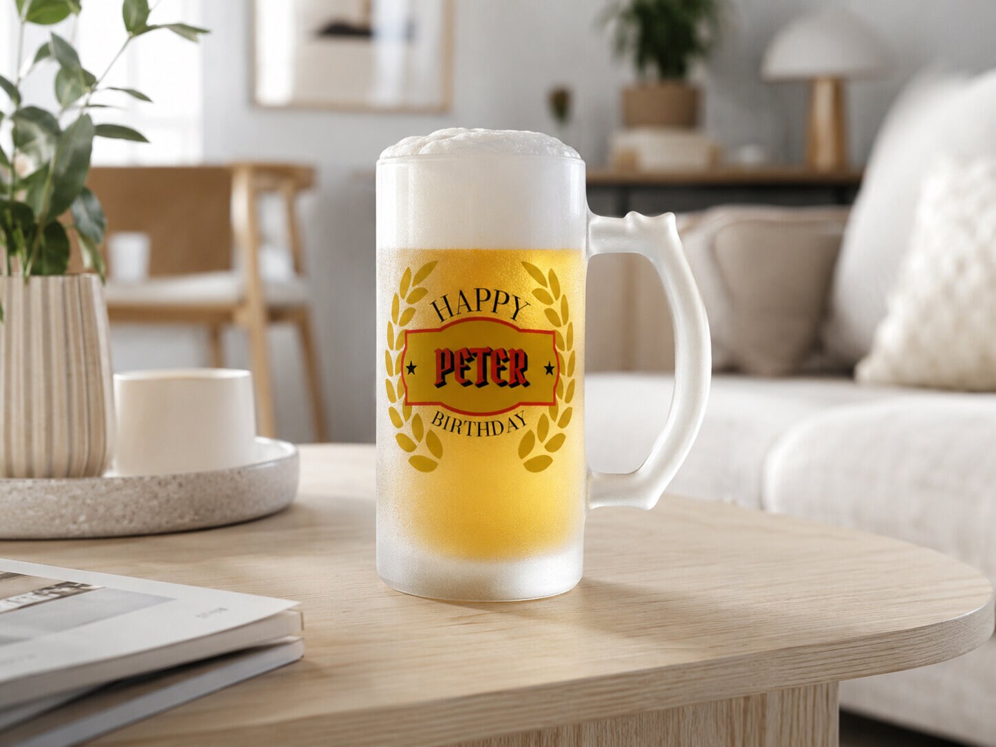 Frostet ølglas med egen tekst - Fødselsdagsdesign