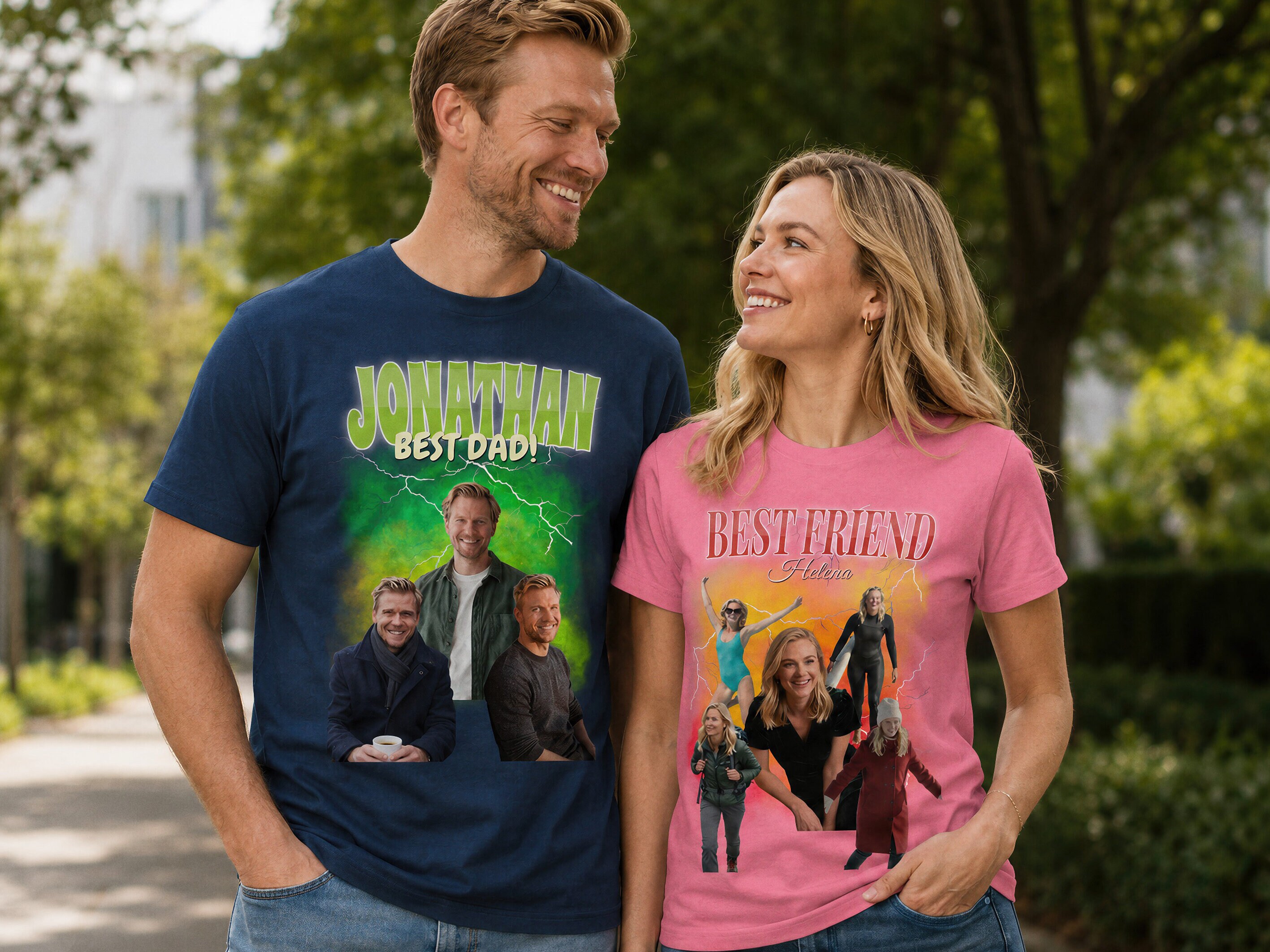 Premium T-shirt med fotocollage - 90s design