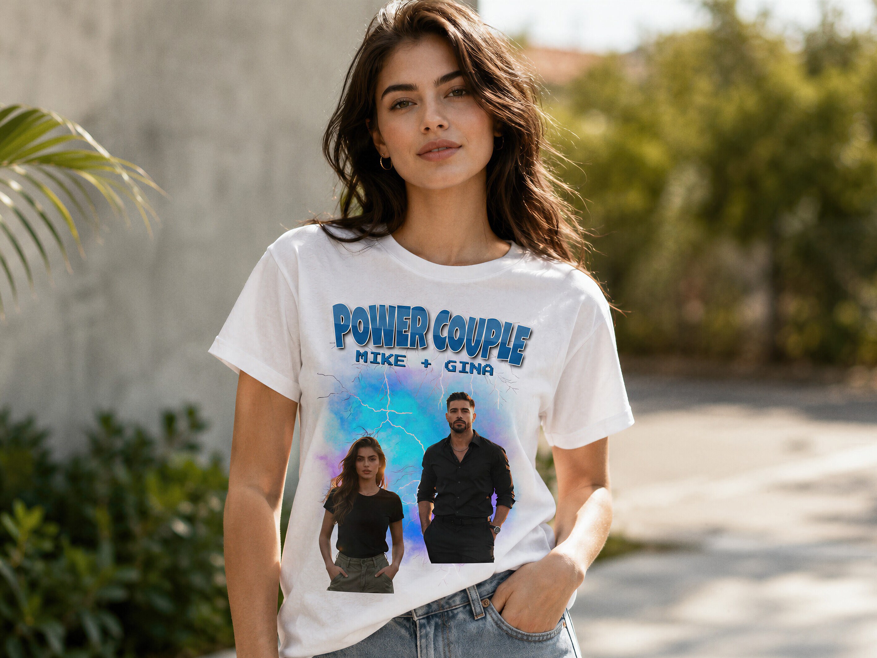 Premium T-shirt med fotocollage - 90s design
