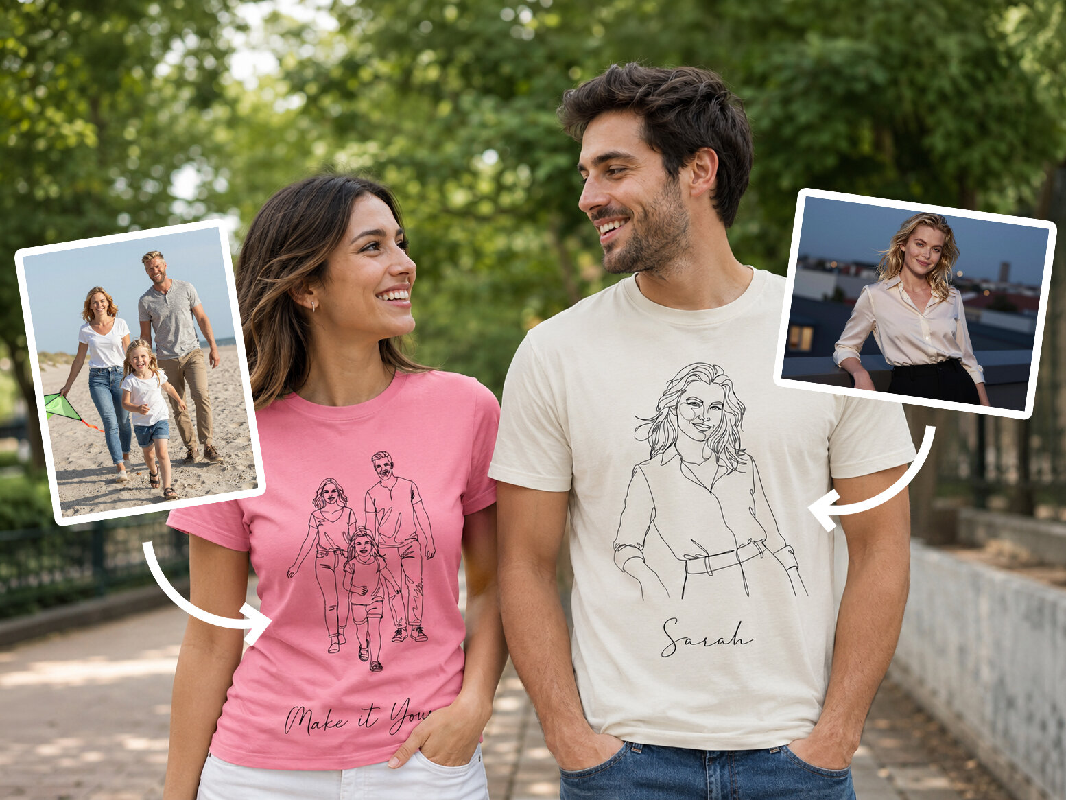 Premium T-shirt med line art