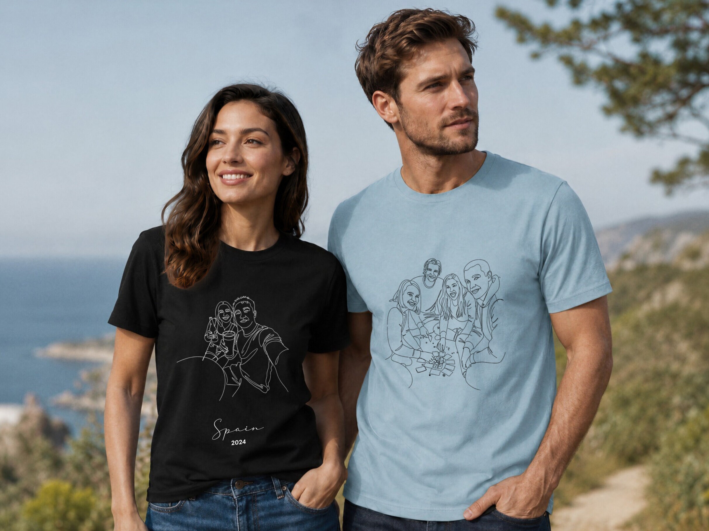 Premium T-shirt med line art