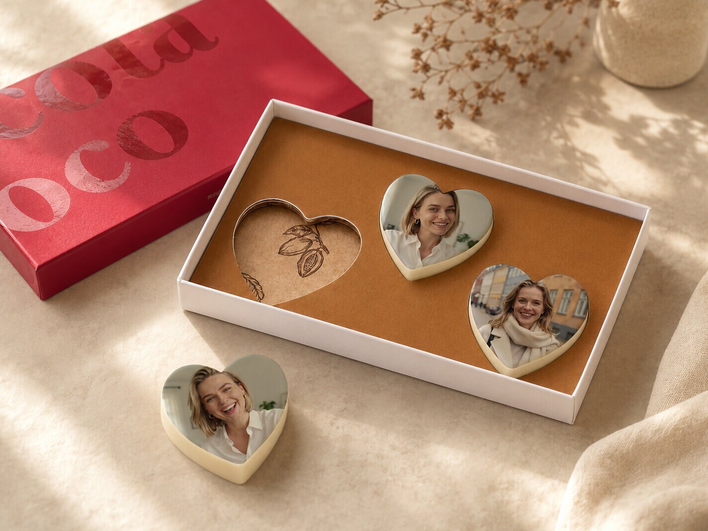Chokoladehjerter med foto - 3-pak