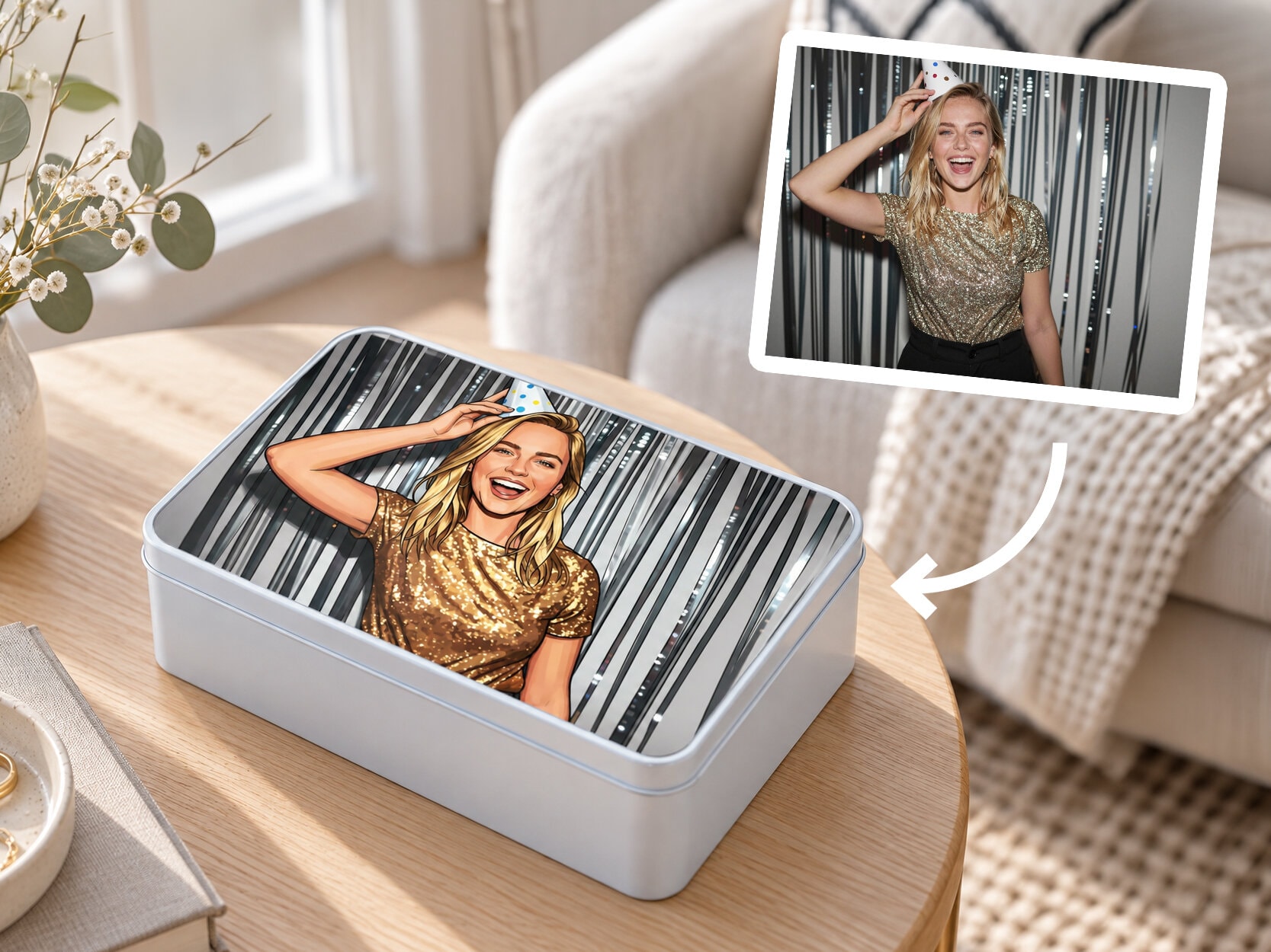 Rechteckige Aufbewahrungsbox aus Metall – Eigenes Foto in frei wählbarem Kunststil