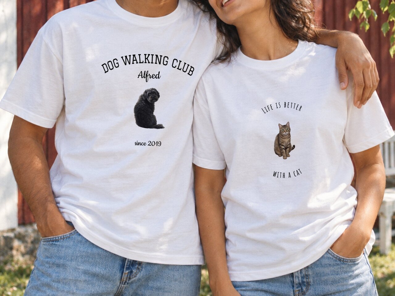 Premium T-shirt med illustreret foto & tekst - Kæledyr