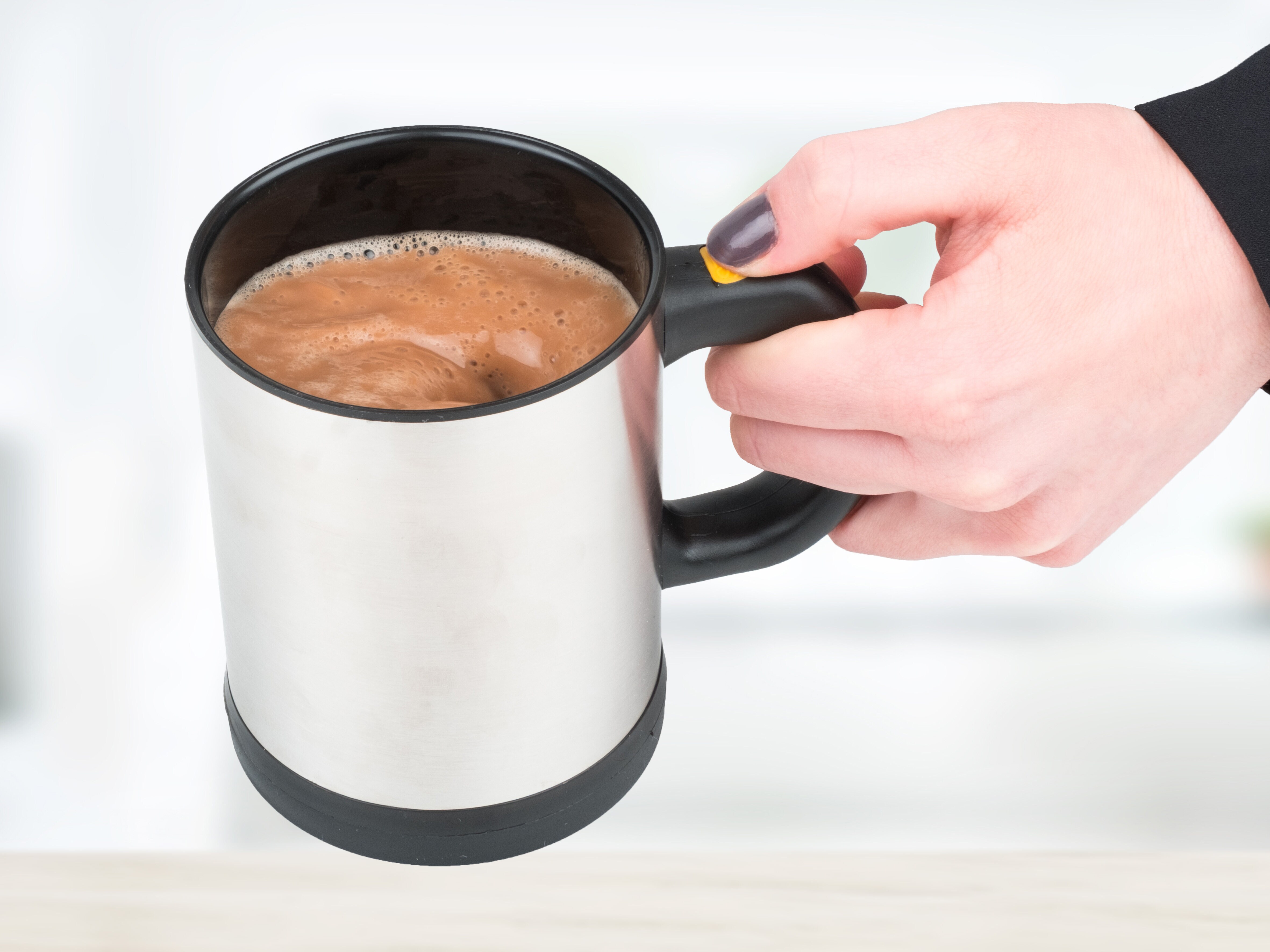 Selbstumrührende Kaffee Tasse Kaffeebecher Metall Batterie Geschenk Haushalt DE 