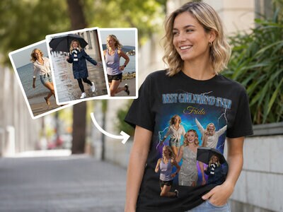 Premium T-shirt med fotocollage - 90s design